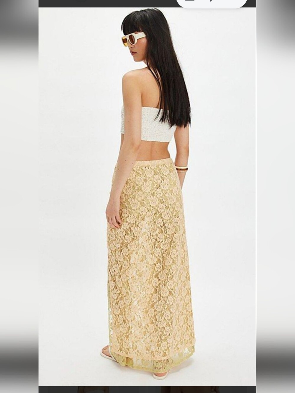 Free People Solene Lace Maxi Skirt in Peachy/Green Combo - Picture 2 of 6